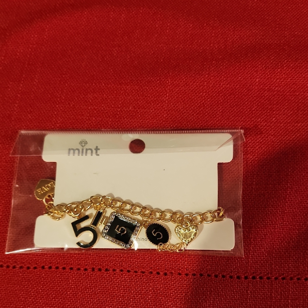 Mint Gold Bracelet with Black Charms